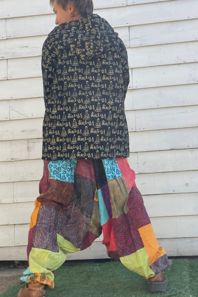 画像1: 仏陀プリントのアウター＆パッチワークサルエル