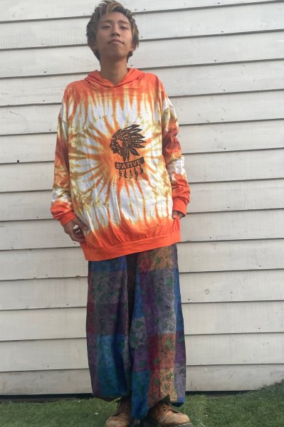 画像1: キノコプリントサルエル＆タイダイパーカー (1)